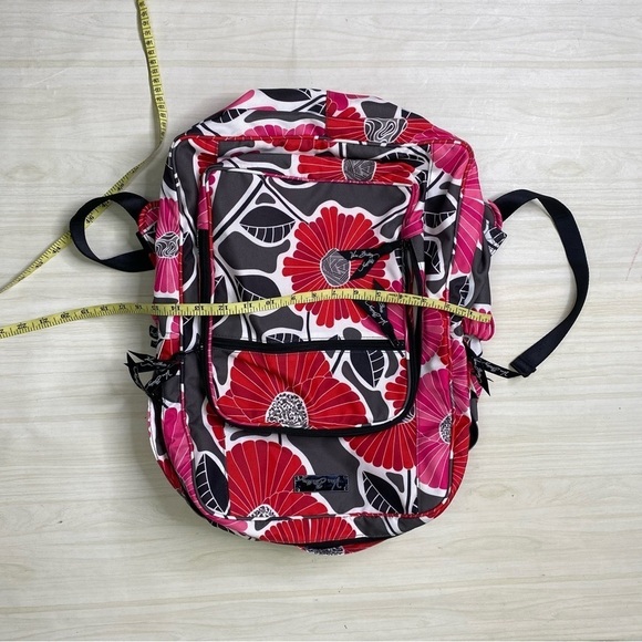Vera Bradley Large Essential Canvas Backpack in red pink black floral bursts - Picture 7 of 9
